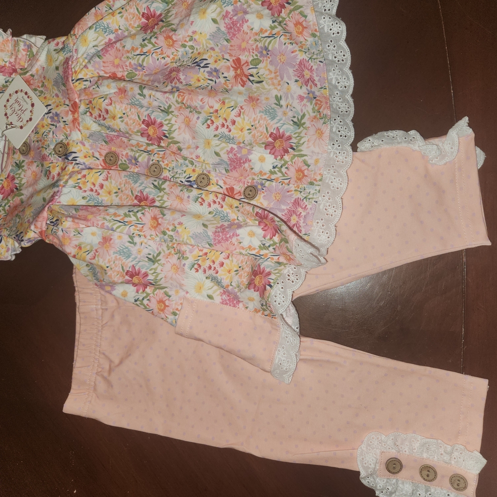 cheeky plum Cora Set Wildflower Waltz Floral Top and Pink Leggings Matching Set